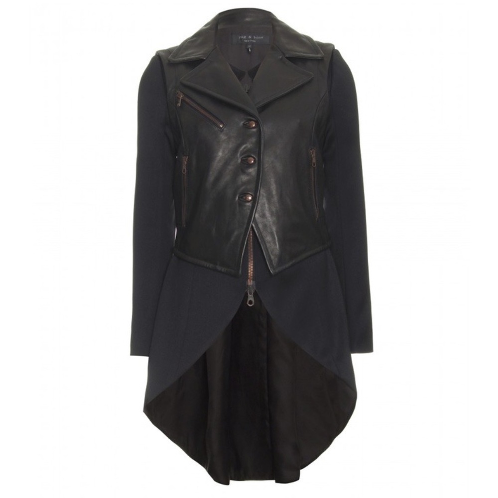 Rag & Bone NY Leather and wool jacket - Biker Tailcoat Size small - Picture 6 of 7